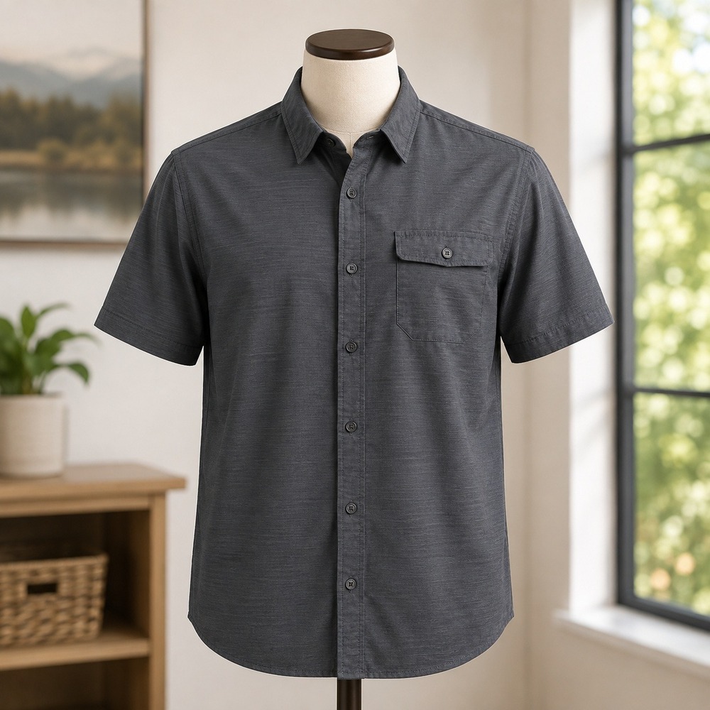 Swiss Tech Button Up Shirt Mens 2XL Black Stripe Short‎ Sleeve SM29Y083B